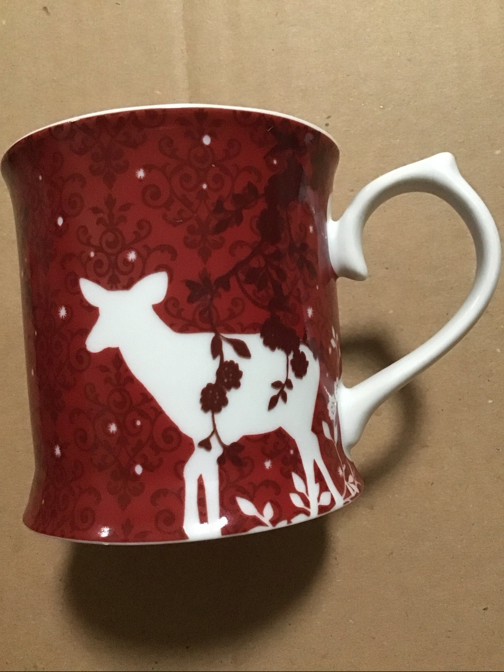 Rosanna Red Deer Dove Porcelain Mug with White Floral Bird Pattern